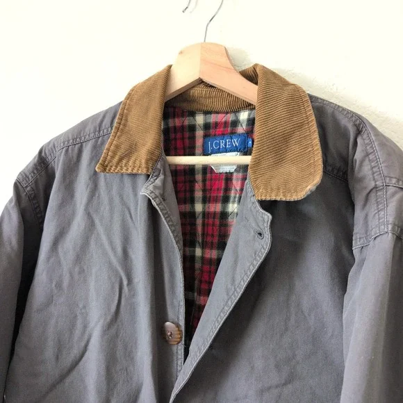 Vintage J.Crew Mens Gray Flannel Lined Thinsulate Barn Jacket Field Coat Small - Picture 11 of 11
